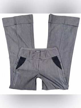 bebe Gray Flared Pants with Black Pocket Accents